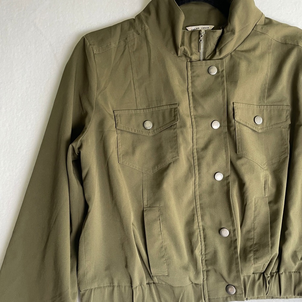 Naked Zebra Olive Green Bomber Jacket Lightweight Cropped Military Style L - Picture 8 of 8